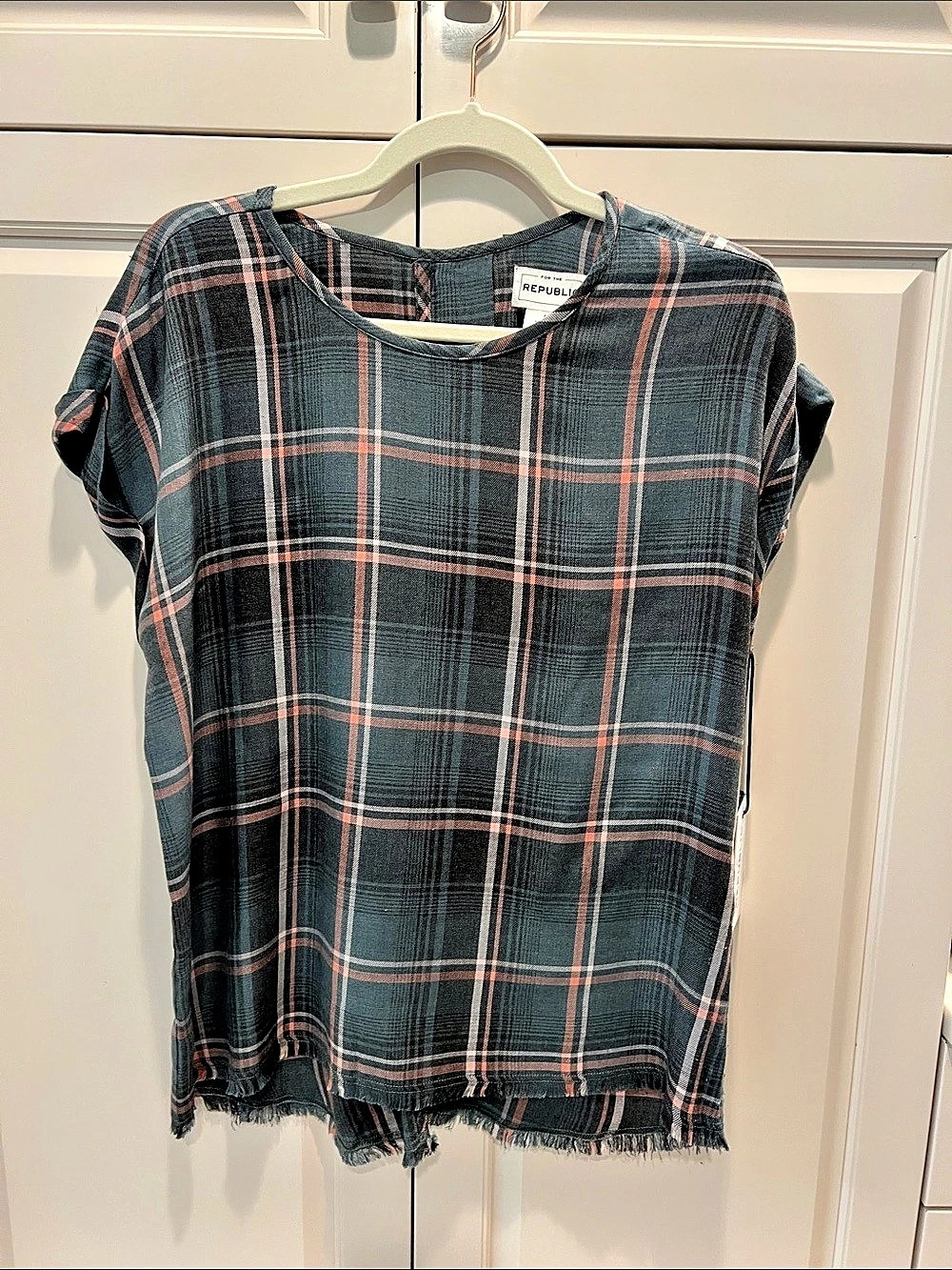 For The Republic Plaid Short Sleeve Top in Grey, green & Pink Size Small NWT 🆕